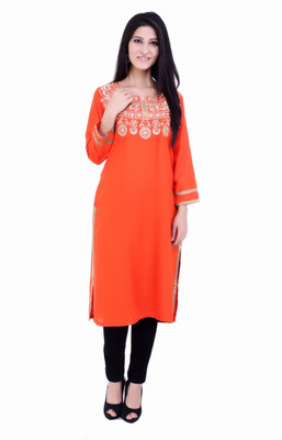 INARA ROBES Women Embroidered Straight Kurta(Gold, Orange)