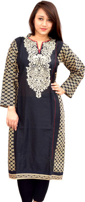 

Aarti Collections Casual Solid Women's Kurti(Black, Yellow