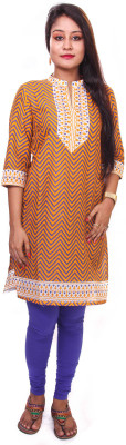 

Indibelle Women's Geometric Print Straight Kurta(Yellow)