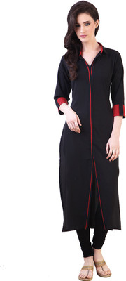 

Libas Women's Solid Straight Kurta(Black)