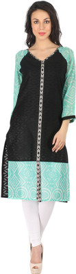 

Indibelle Women Printed Straight Kurta(Black, Green