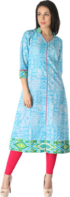 

Indibelle Women's Printed A-line Kurta(Blue