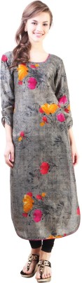 

Libas Women's Floral Print Straight Kurta(Beige), Fawn