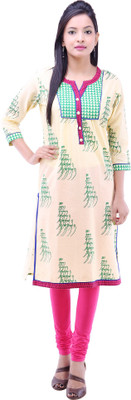 

Kyaara Women's Printed Straight Kurta(Green), Green;pink