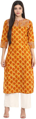 Jaipur Kurti Women Printed Straight Kurta(Yellow)