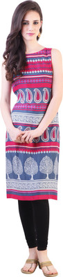 

Libas Women's Paisley Straight Kurta(Pink, Blue), Pink and blue
