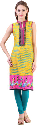 

Libas Women's Printed Straight Kurta(Yellow, Blue)