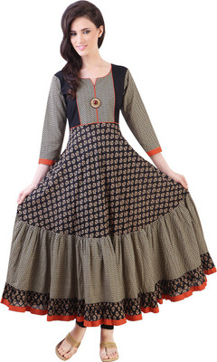 

Libas Women's Printed Anarkali Kurta(Beige, Black)
