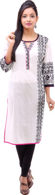 

Kyaara Women's Printed Straight Kurta(Black, Black;white