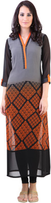 

Libas Women's Printed Straight Kurta(Grey), Grey;orange