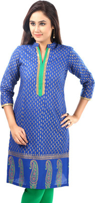 Sohniye Women Printed Straight Kurta(Blue)