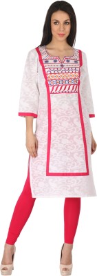 

Indibelle Women' Embroidered Straight Kurta(White