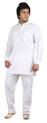 Royal Men Self Design Straight Kurta(White)