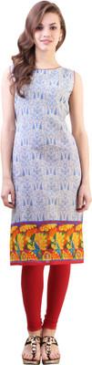 

Libas Women's Printed Straight Kurta(White, Blue, Cream and blue