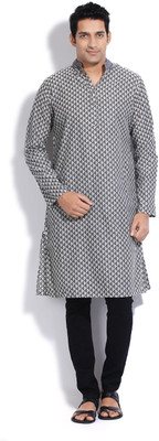 

The Indian Garage Co. Men's Geometric Print Straight Kurta(Beige), Biege