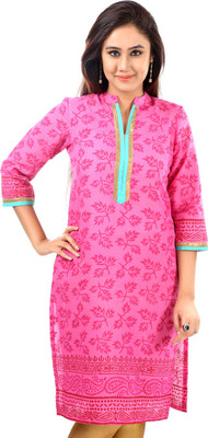 Sohniye Women Floral Print Straight Kurta(Pink)