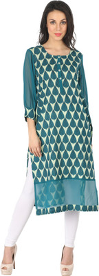 

Indibelle Women's Printed Straight Kurta(Green, Dark teal