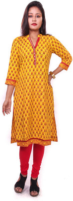 

Indibelle Women's Embroidered Straight Kurta(Yellow)