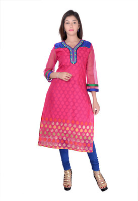 

Kyaara Women's Embroidered, Self Design Straight Kurta(Pink)