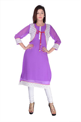 

Kyaara Women's Solid Straight Kurta(Purple, White)