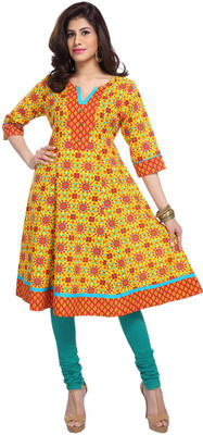 

Enah Women's Printed Anarkali Kurta(Yellow