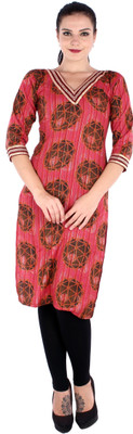 

Zuri Women's Floral Print Straight Kurta(Orange)