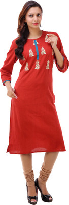 Akshat International Women's Printed Straight Kurta(Red), Gold;red