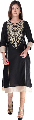 

Kyaara Women's Embroidered Straight Kurta(Black)