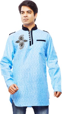 Shahana Men Self Design Pathani Kurta(Blue)