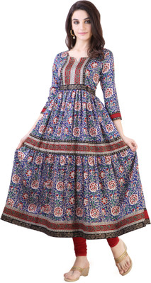 

Libas Women's Printed Anarkali Kurta(Blue