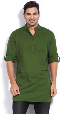

The Indian Garage Co. Men's Striped Straight Kurta(Green, Henna green