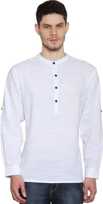 Prayyan Men Self Design Straight Kurta(White)