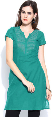 Aurelia Women Chikan Embroidery Straight Kurta(Green)