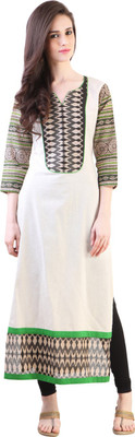 

Libas Women's Printed Straight Kurta(White, Cream