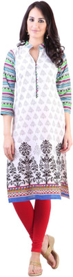 

Libas Women's Printed Straight Kurta(White