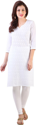 Libas Women Embroidered Straight Kurta(White)