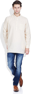 Royal Kurta Men Woven Design Straight Kurta(Beige)