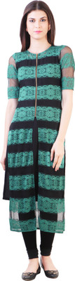 

Libas Women's Embroidered Straight Kurta(Green, Black), Rama green and black