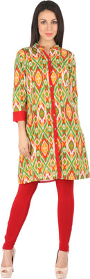 

Indibelle Women's Printed A-line Kurta(Green, Green -red
