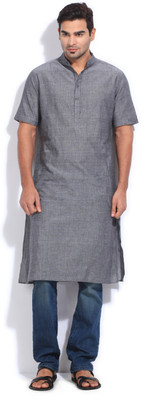 

The Indian Garage Co. Men's Solid Straight Kurta(Grey, Black
