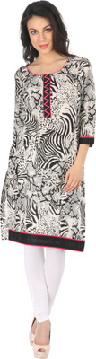 

Indibelle Women's Animal Print Straight Kurta(Black)