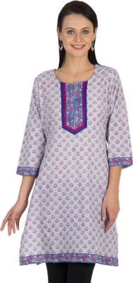 Sohniye Women Printed Straight Kurta(Pink, Grey)