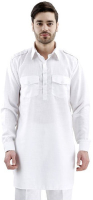 Royal Heritage Men Solid Pathani Kurta(White)