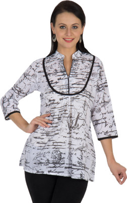 

Sohniye Women's Graphic Print Straight Kurta(White, Black)