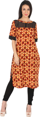 

Indibelle Women's Printed Straight Kurta(Orange, Orange - black