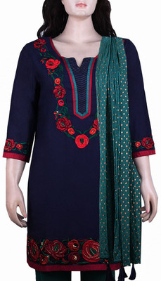 mustard Women Embroidered Straight Kurta(Red, Blue)