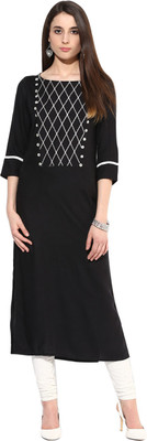 Jaipur Kurti Women Embroidered Straight Kurta(Black)