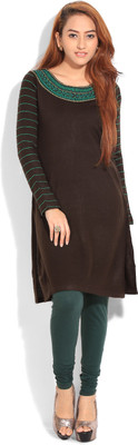 W Women Solid Straight Kurta(Brown)