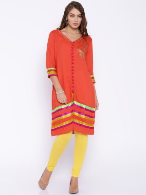 ANOUK Women Solid Straight Kurta(Orange)