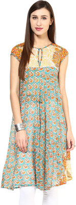 

Jugnu Women's Printed Flared Kurta(Green